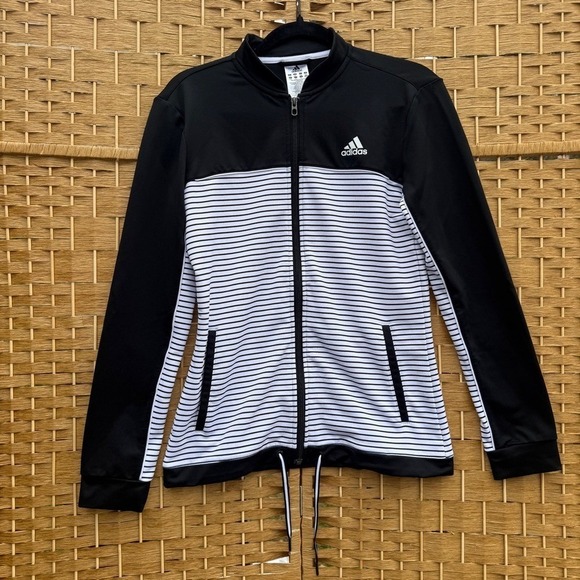adidas Jackets & Blazers - Adidas Climalite Black & White Striped Jacket Women's Size Small